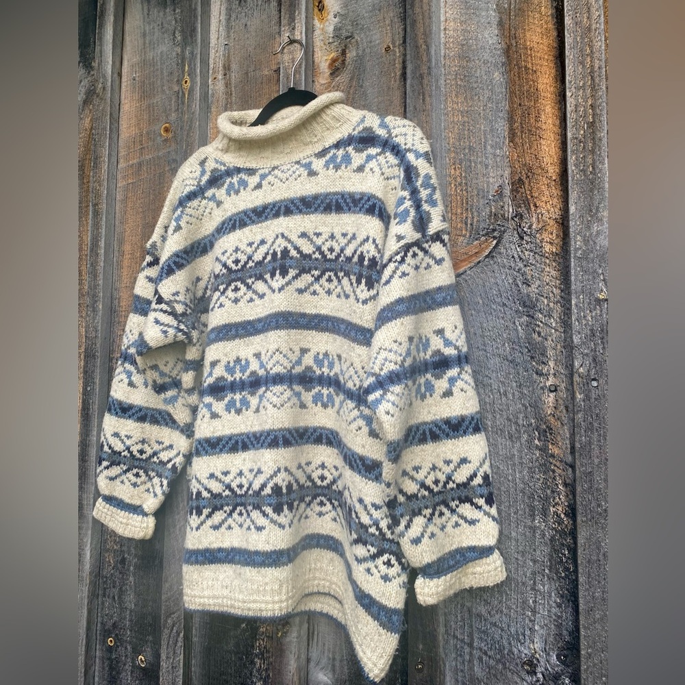 VINTAGE wool blend knit fair isle mock neck oversized sweater large - Picture 9 of 11